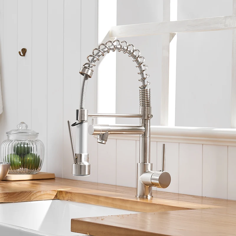 

360 Degree Rotating Dual Handle Kitchen Faucet with Pull Down Sprayer