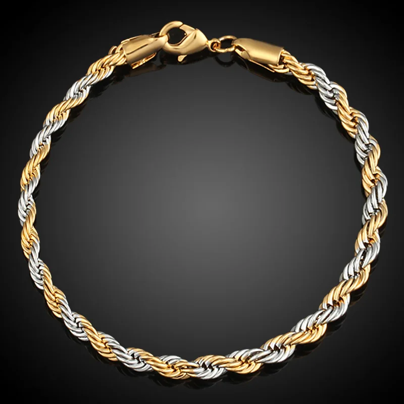 

two-color Two-color twist chain lobster buckle plated 18K gold wholesale copper men women bracelet
