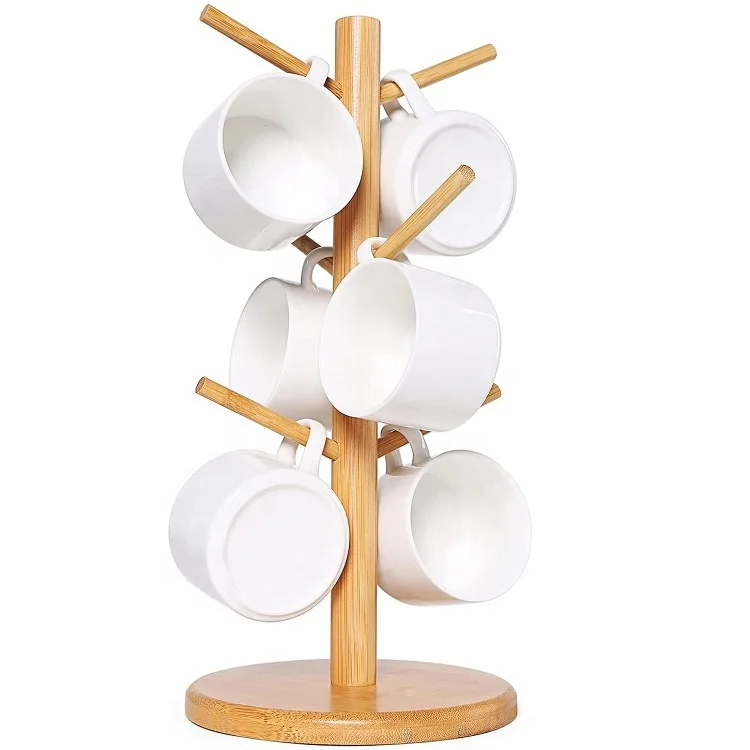 

Eco Friendly Creative Organic Wood Tea Coffee Mug Rack Tree Bamboo Cup Holder, Natural color