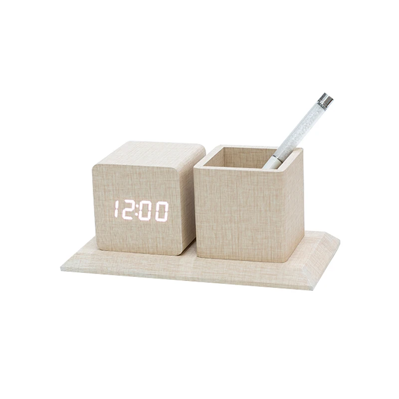 

Customized Electronic Square Pen Holder Vase Clock Temperature Calendar Swith Display Alarm Clock For Home Decoration
