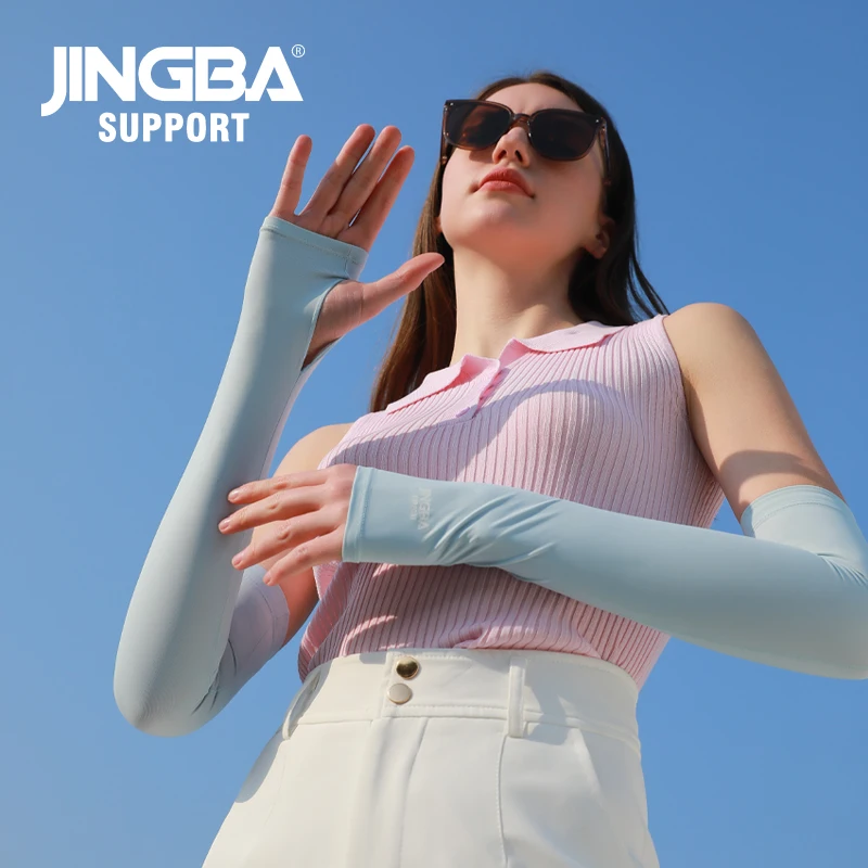 JINGBA Factory Price Cool Icy Arm Protector Anti-UV Summer Cycling  Running Arm Sleeves Arm Cover with Thumb Holes for Men Women