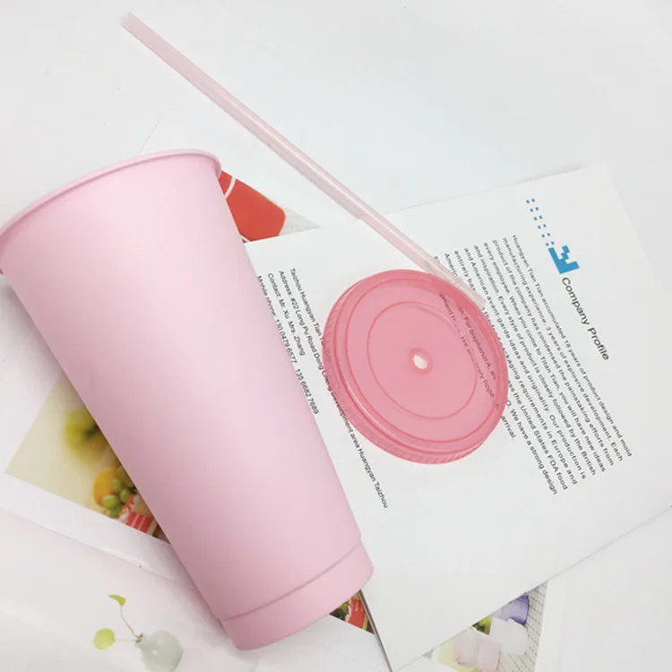 
24OZ Reusable Hard Plastic Straw Cup with Custom Logo Printing 