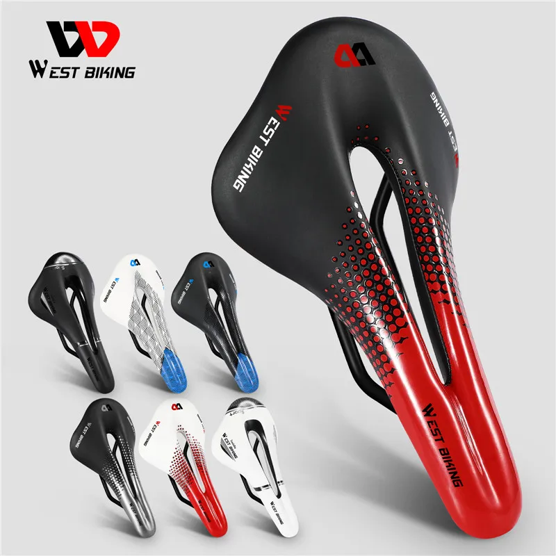 

WEST BIKING Bicycle Saddle Seat Road Steel Rails Mountain Bike Bicicleta Carretera Soft PU Leather Road MTB Bike Saddle, Black,white,blue and black,red and white,red and black,blue and white