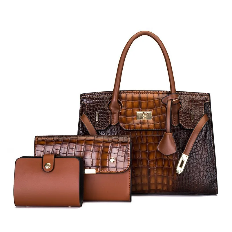 

Fashion Trending Leather Women Handbags Three Piece Suit Crocodile Pattern Messenger Bag Handbag, As shown