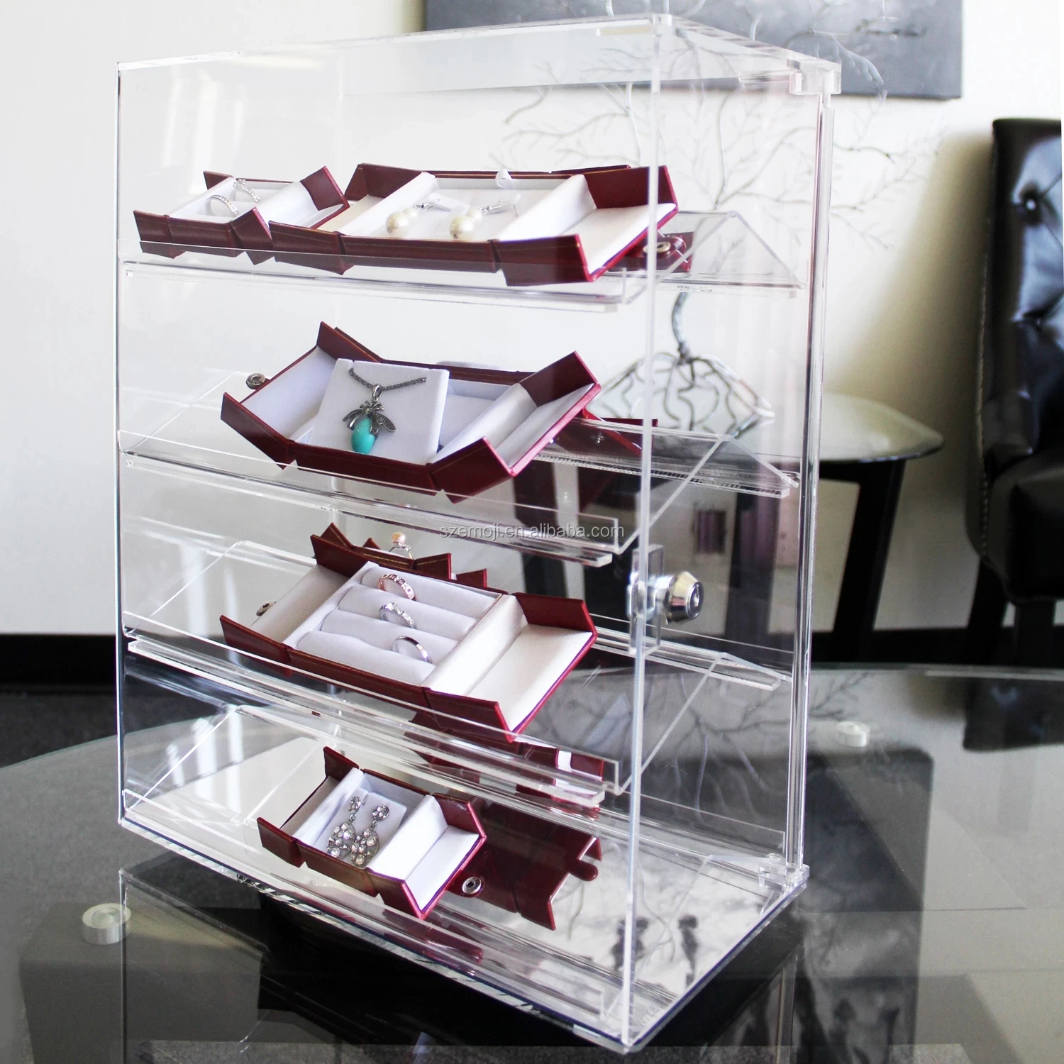 Lockable Showcase Rotating Acrylic Display Stand With 4 Removable