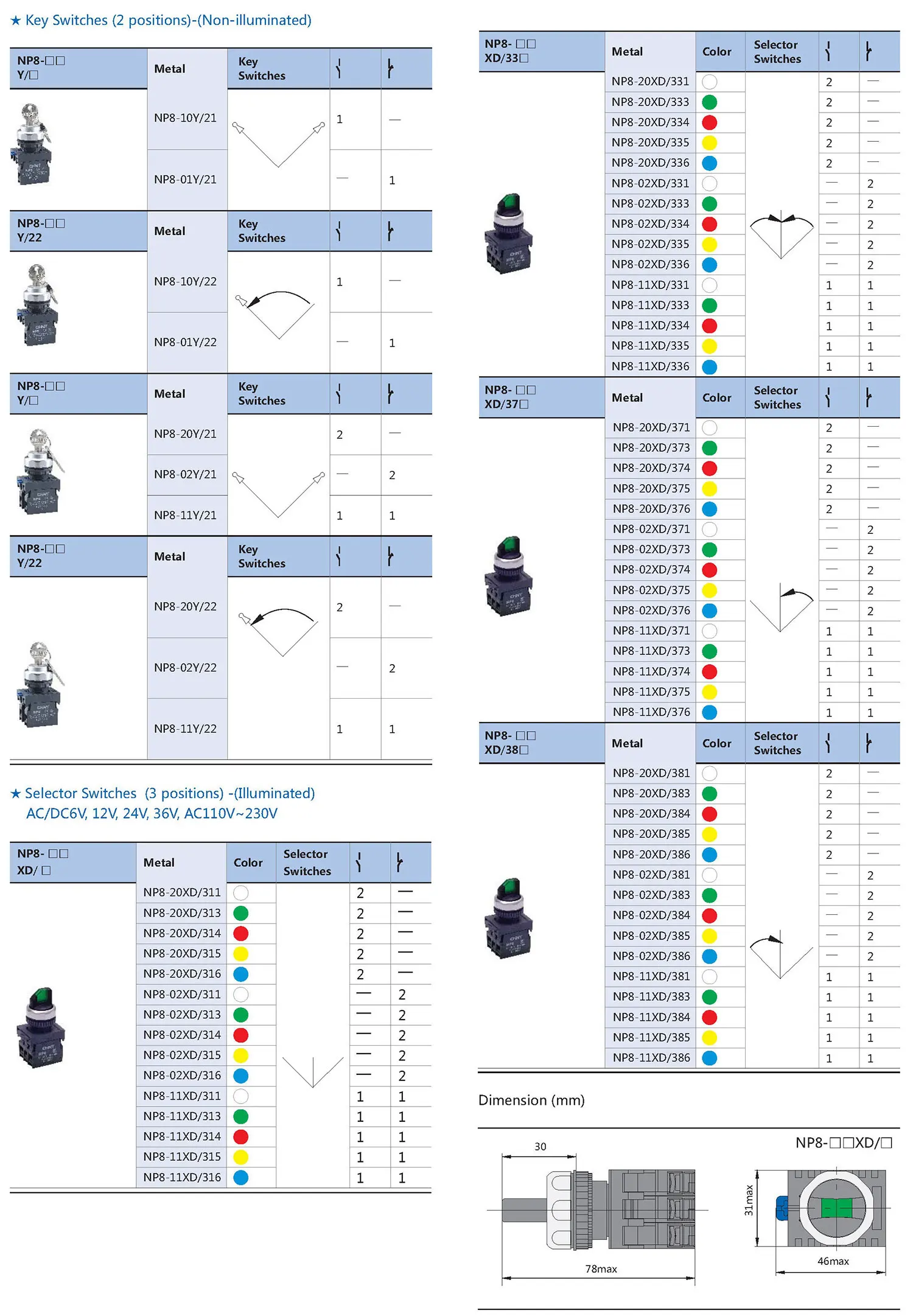 Chint NP8 NP8-11ZS/14 NP8-20X/31 NP8-11BN/2 NP8-11BN/4 NP8-10BN/2 NP8-10BN/3 NP8-11X/212 CHNT IP65 Waterproof Pushbutton Switch