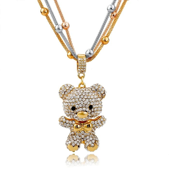 

Fashion Jewelry Necklace Rhinestones Silver Color Bear Pendant Necklace