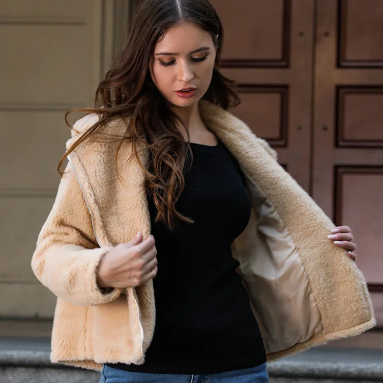 

2019 new Fall and winter clothes Woollen Keep warm Overcoat Artificial wool Thicken Leisure Snowing Protect the cold coat, Picture color