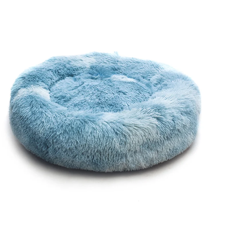 

Super soft multicolour plush dog bed round washable dog donut pet bed