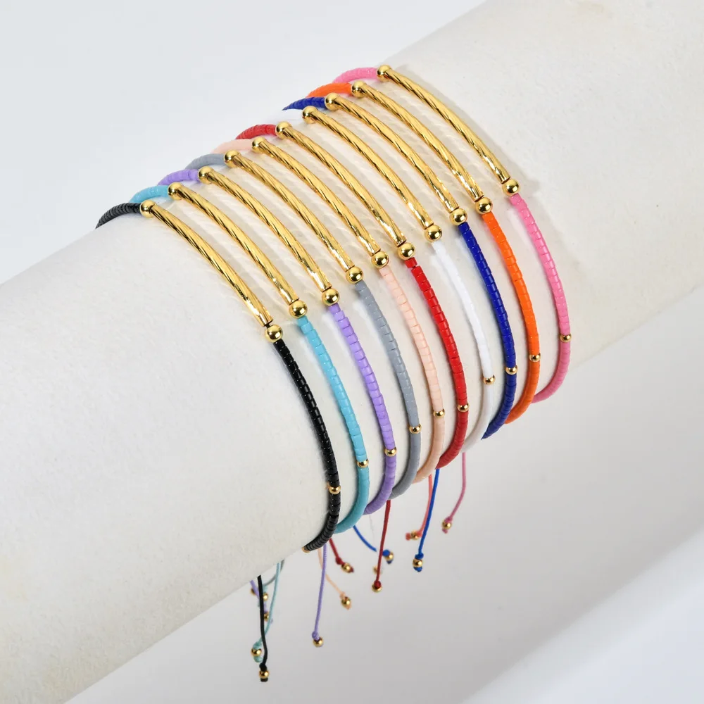 

Bohemian Handmade Beaded Fine Bracelet Fashion Copper Tube Accessories Seed Beads Drawstring Bracelet