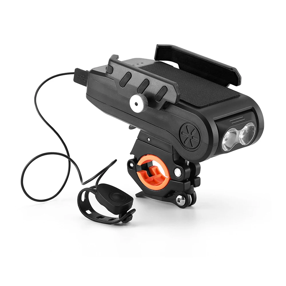 

Amazon Best Sale Multi-function Bike Accessories Horn Phone Holder High Waterproof 4 in 1 USB Rechargeable Led Bicycle Light, Red/blue/black