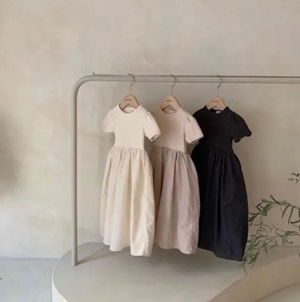 

2021 girls new arrivals dress baby girls short sleeve button dress girls cotton clothes outfit