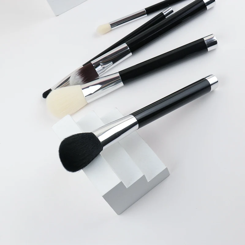 

In Stock Luxury Black Handle 6 Pieces Soft Hair Vegan Brush Set For Makeup, As the picture