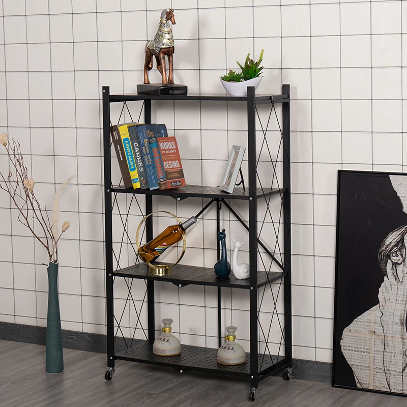 

Wholesale Supply Home Black Metal Wire 4 Tiers Folding Kitchen Corner Storage Shelf For Storage Kitchen ware, Black/white