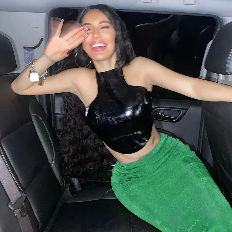 

Trendy Fashion Sexy Vintage High Waist Simple Wrap Glossy Bodycon Women Long Ladies Skirts