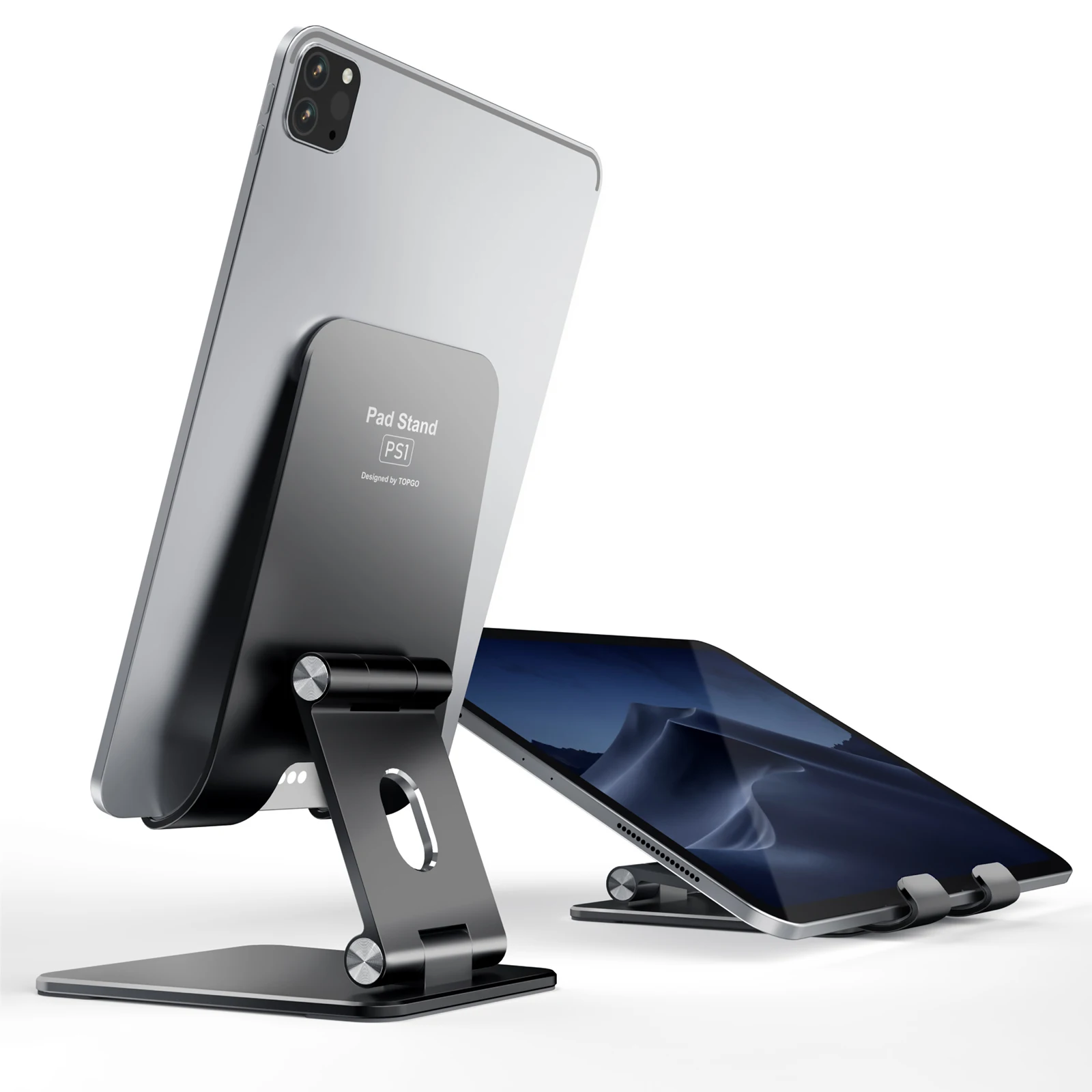 

TOPGO Adjustable Tablet Stand Holder for Desk with Charging Port for iPad Mini, Air 9.7", Pro 11"/12.9", Samsung Tablets, Black grey silver