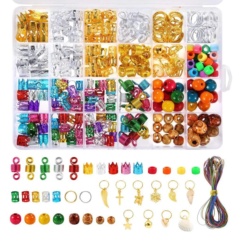 

400Pcs Hair Braid Cuff Set Coil Rings Hair Dreadlocks Cuffs Beads Accessories Tool Hoop Circles hair beads for braids, Mixed