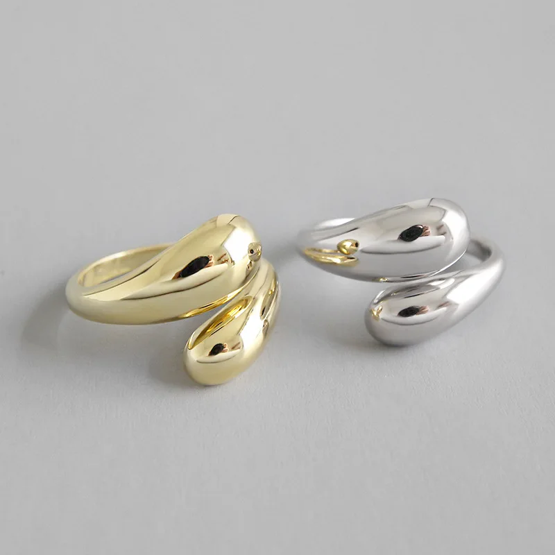 New Fashion Silver Jewelry Simple wide smooth water drop opening female ring Gold plated 925 Sterling Silver Ring