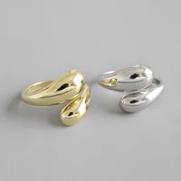 

New Fashion Silver Jewelry Simple wide smooth water drop opening female ring Gold plated 925 Sterling Silver Ring