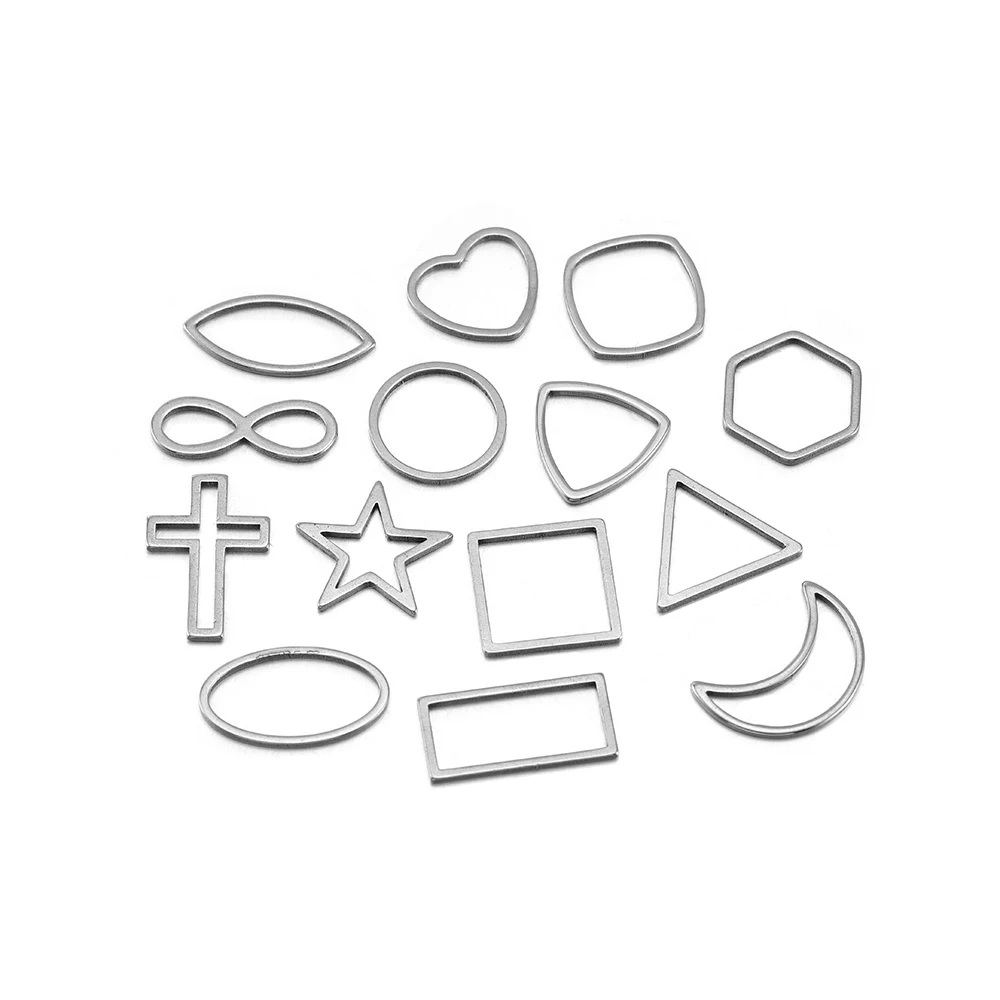 

30pcs/bag Stainless Steel Geometric Earrings Hollow Frame Bezel Charms Epoxy Resin Pendant Tray For DIY Jewelry Making Supplies, Rhodium