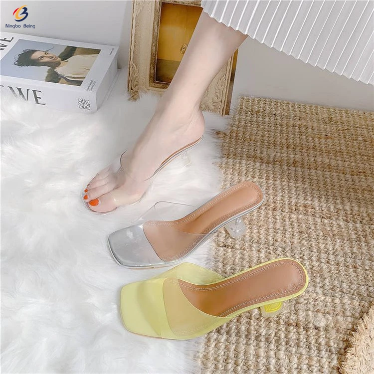 

Summer ladies transparent sandals high heels latest heel slippers for ladies wedding shoes bride clear heels crystal pumps