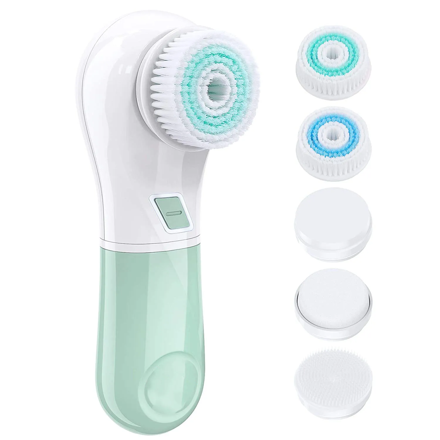 

5 in 1 waterproof face vibration massager brush electric spin vibrating facial deep cleansing brush, Green