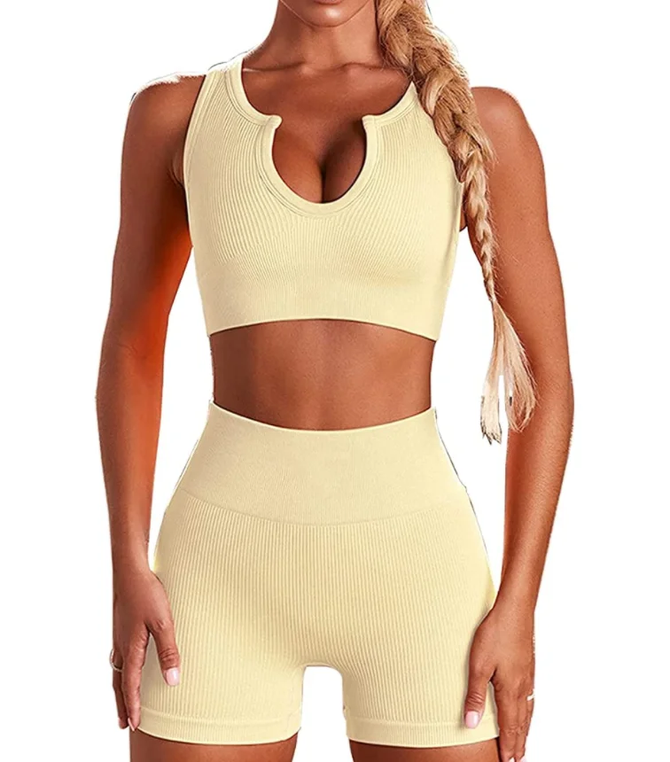 

Seamless Knitted Sexy Sleeveless Crop Top Biker Shorts Fitness Suit yoga set fitness womens activewear