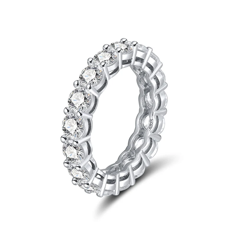 

RINNTIN SR167 New Fashion Fine Jewelry 925 Sterling Silver Bling Bling Baguette Eternity Band Diamond Ring for Women