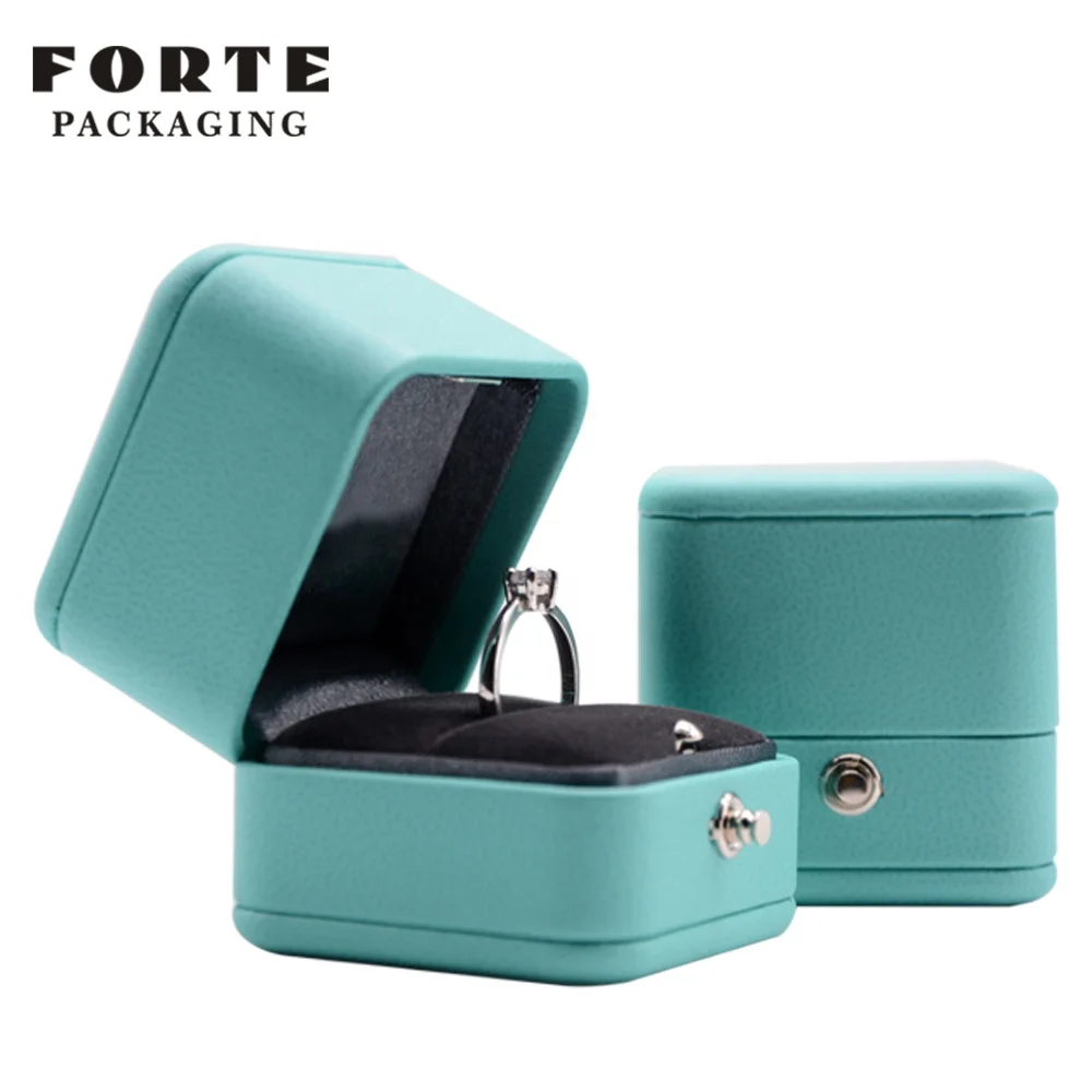 

FORTE T blue Luxury Small Button Custom Logo PU Leather jewerly packaging jewlery boxes Jewelry Ring Box, Green