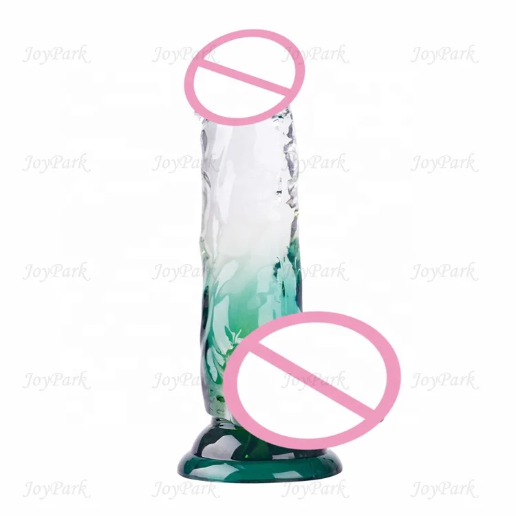 

JoyPark Popular 8 Inch Transparent Strong Suction Cup Double Gradient Color Super Realistic Crystal Dildos For Women