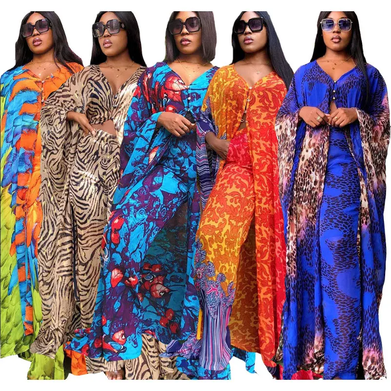 

10501-MX61 high quality african long loose plus size two piece pants set women sehe fashion