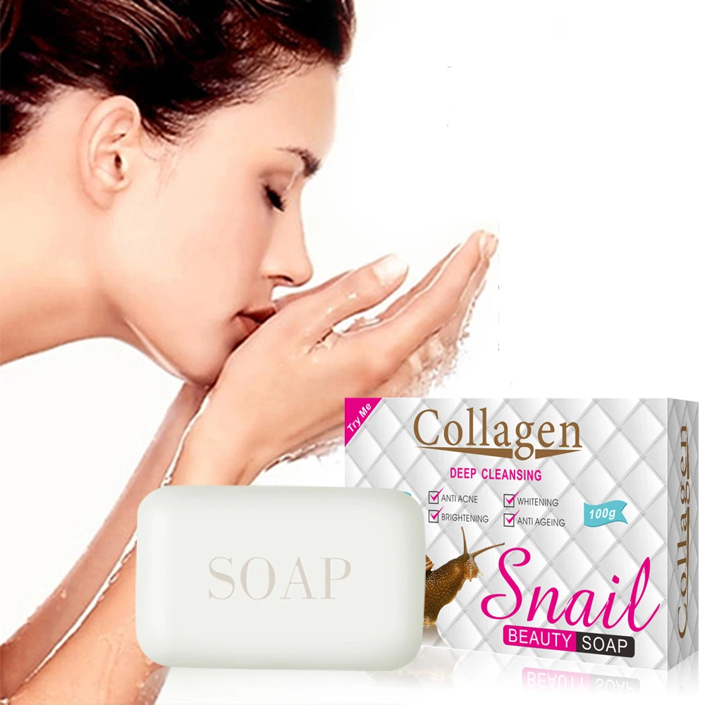 

Private Label Logo Collage Snail Handmade Soap Organic Natural Skin Care acne Soap Whitening Sea Salt Soap Savon Blanchissant