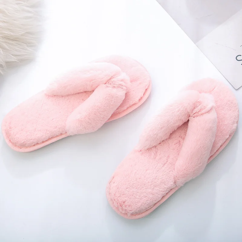 

wholesale Cozy Slip On Flip Flops Women Faux Fur Slipper Comfortable Furry Spa House Slippers for ladies, Picture