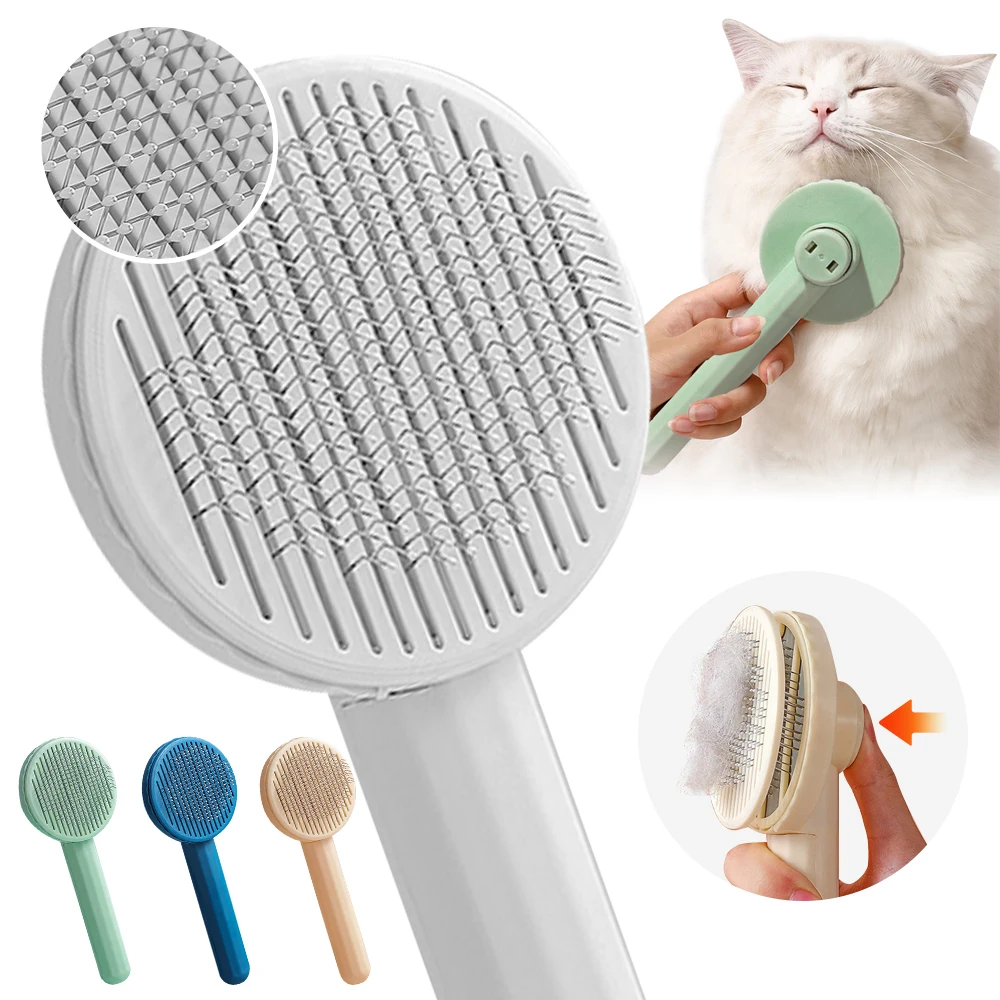 

Pet Hair Removal Comb Macaron Cat Cleaning Comb Round Dog Cats Stainless Steel Needle Comb Massage Clean Floating Hair Brush, Pink,grey,green,yellow,blue.dark blue