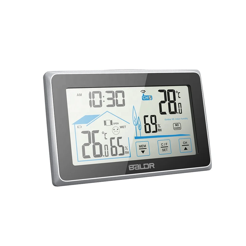 

BALDR B0340 Digital Indoor Outdoor Thermometer Hygrometer with Remote Sensor Touch Screen Table Clock Wireless Weather Station