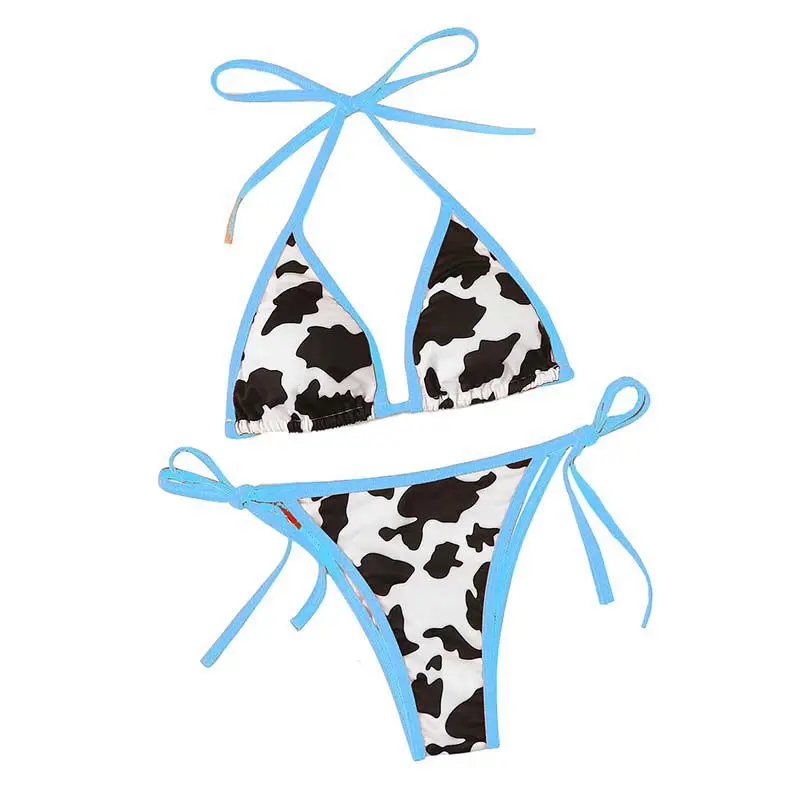 

Plus Size Women Clothing 2021summer Bikini Set Women's Ladies Bathing Fashion Sexy Cow Print Triangle Halter Woman Bathing Suit, Picture showed