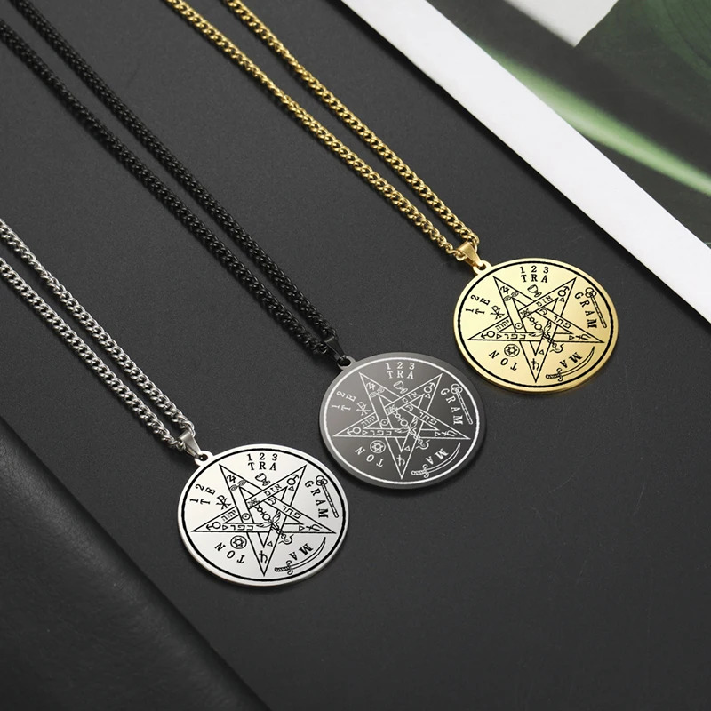 

New Styles Tetragrammaton Pendant Necklaces Wahyeh Magical Blessed Pentagram of Solomon Amulet Stainless Steel Necklace