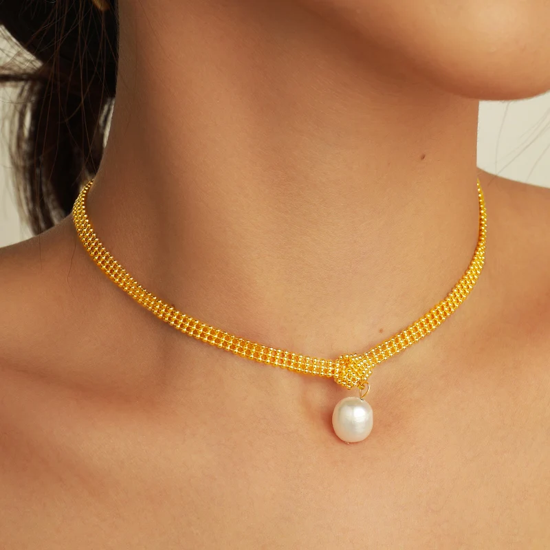 

Custom 925 Sterling Silver Statement Women Jewelry 18k gold plated necklace Freshwater Pearl Pendant Necklace Chain, Gold color