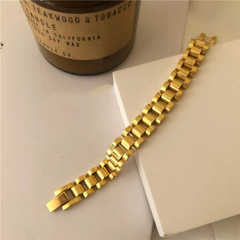 Fashion Stainless Steel 18k Gold Plated Watchband Link Chain Bracelet