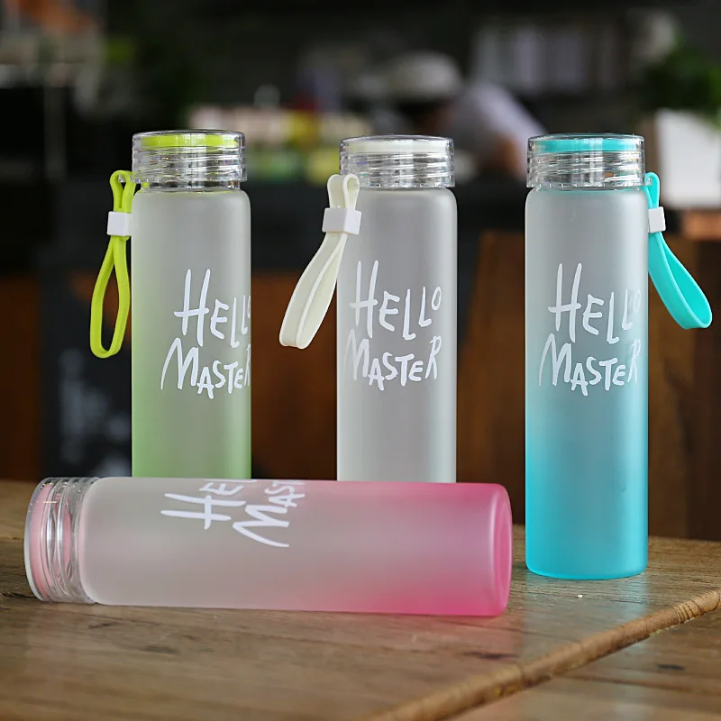 

Glass Water Bottle Personalised Designer Colorful Portable Gradient Bpa Free Frosted Borosilicate, Customized color
