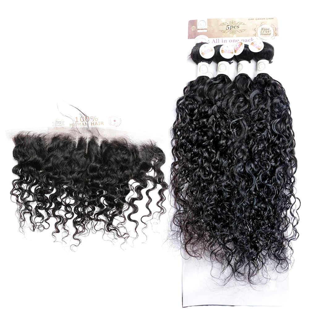 

High quality virgin packet hair natural wave water wave for whole set including free 13*4 frontal