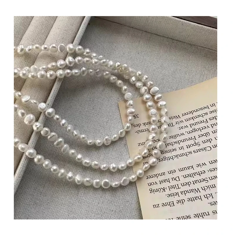 Fashion Handmade Irregular Freshwater Pearl Beaded Necklaces Women 925 Sterling Silver Chain Jewelry