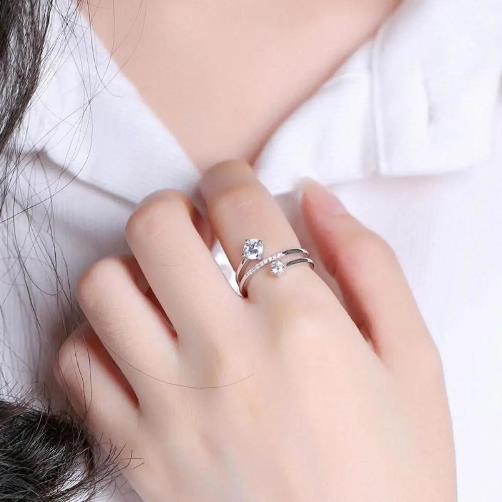 

925 Silver Crystal Zircon Open Ring For Women Lady Fashion rings Delicate Simple Design Jewelry, Picture