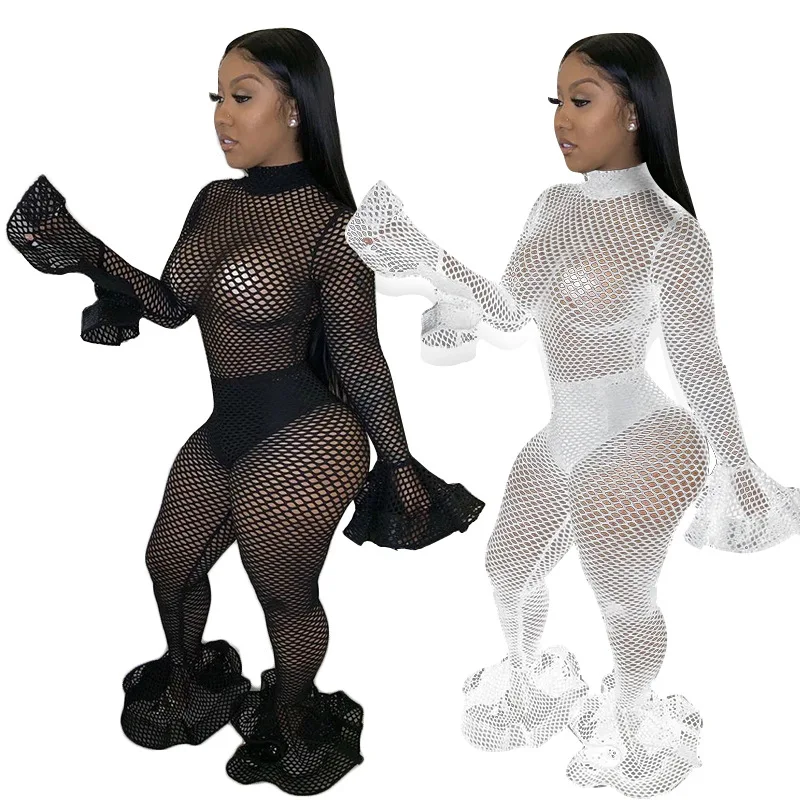 

Clothing Vendors Women See Through Jumpsuit And Rompers Bodycon Mesh Jumpsuit 2 Piece Set Clothing