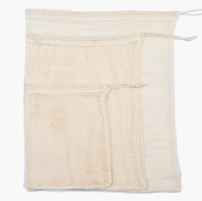 

25*40cm 10*16inch cotton mesh bags for supermarket cotton net mesh reusable produce bags cotton mesh bag, Natural