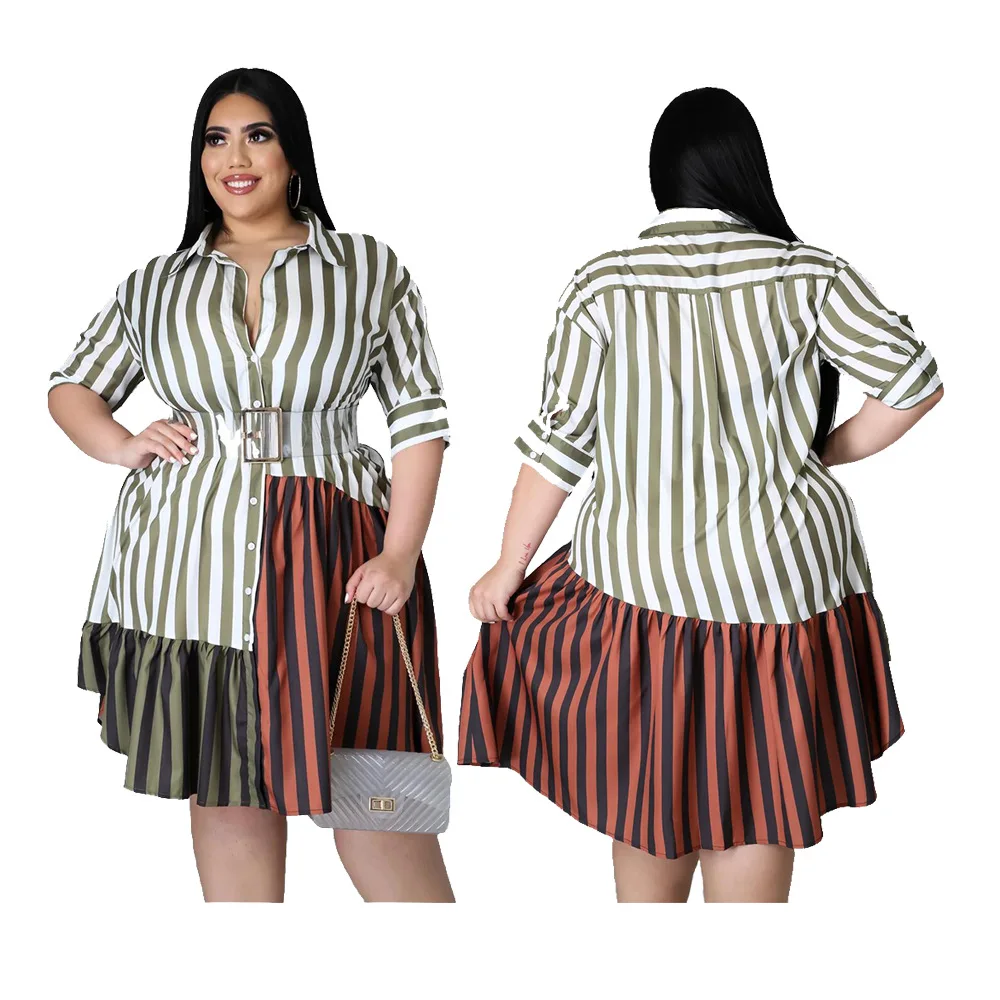

2021 Hot Sales Plus Size Women Dresses 4xl 5xl 6xl 7xl Woman's Casual Stripe Dress Stylish Patchwork ladies Formal Dress, As the picture shows