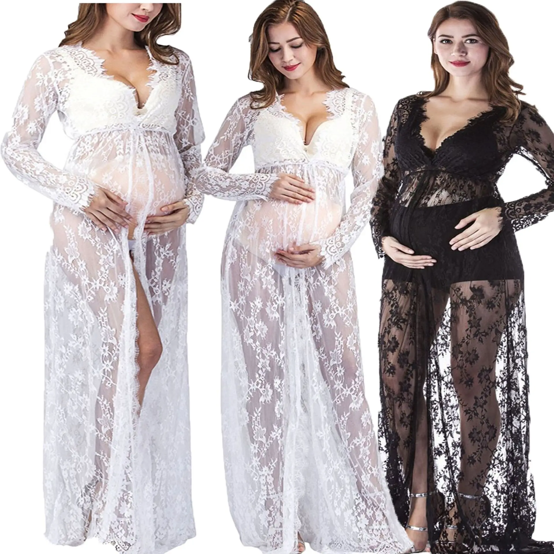 

Pregnant women shooting photo lace dress pregnant women open lace mop dress