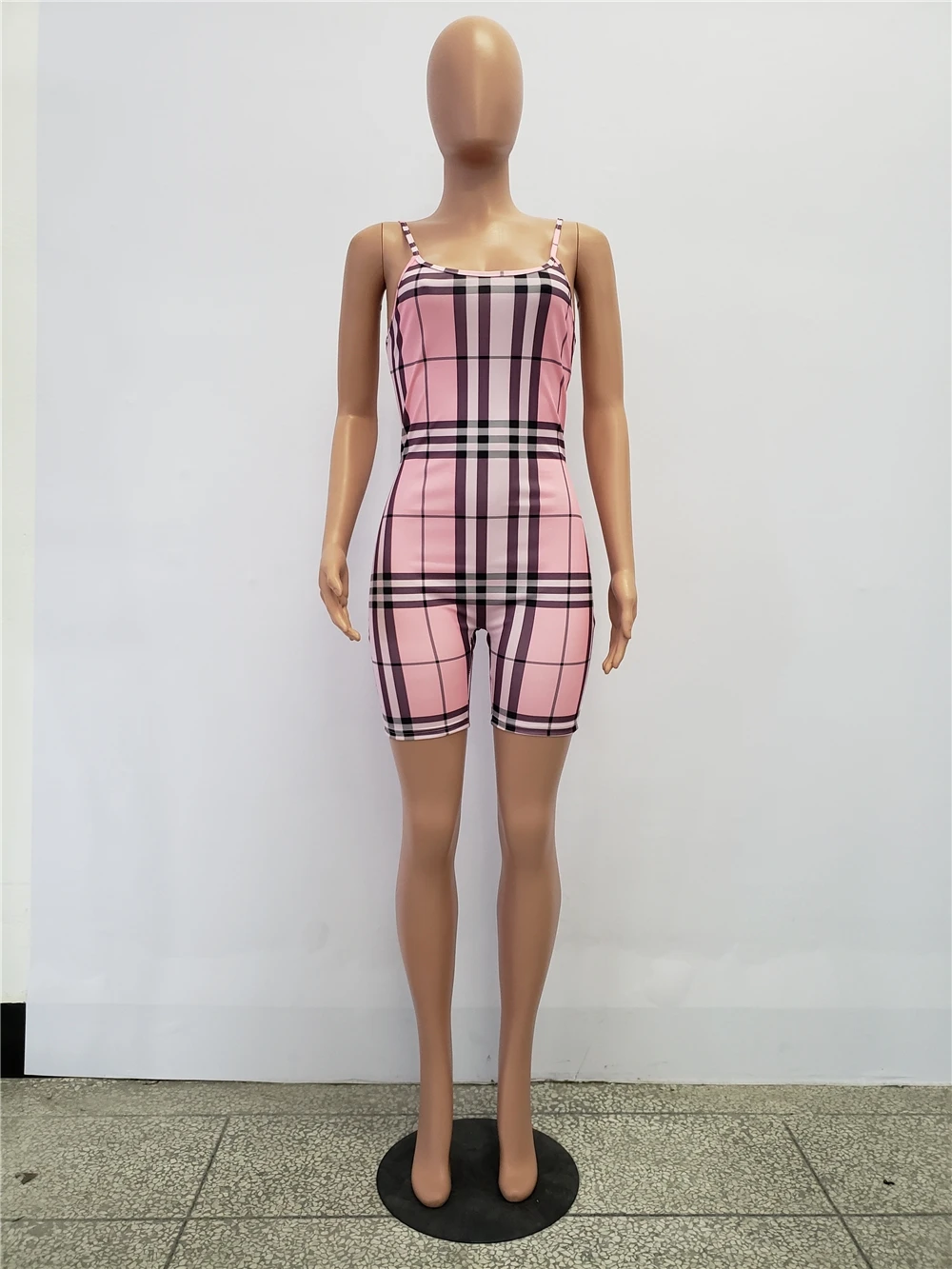 ILS024 2019 New summer women plaid casual suspenders one piece jumpsuit