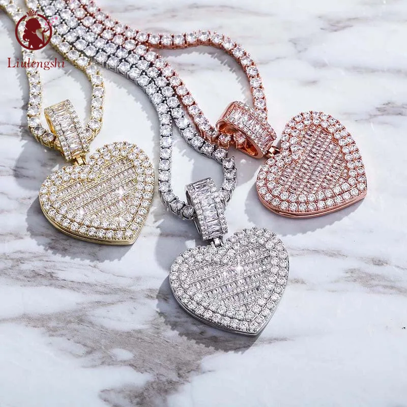 

Keepsake Jewelry Heart Shape Photo Locket Pendant Necklace Custom Hips Hop Zircon CZ Heart Photo Picture Frame Necklace