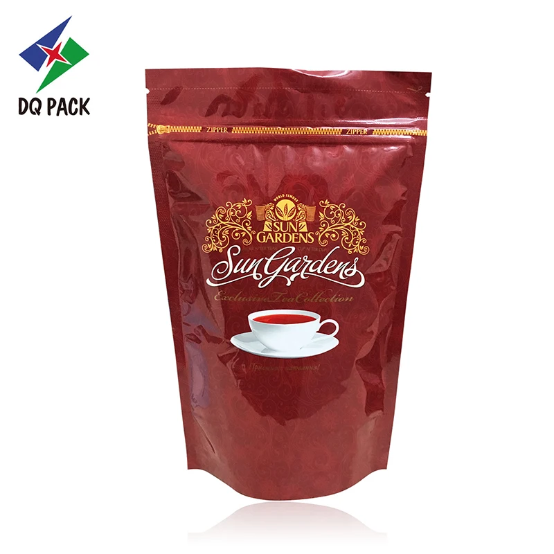 Foil Aluminum Resealable Packaging Bags Red Color Stand Up Black Tea Packaging Pouch